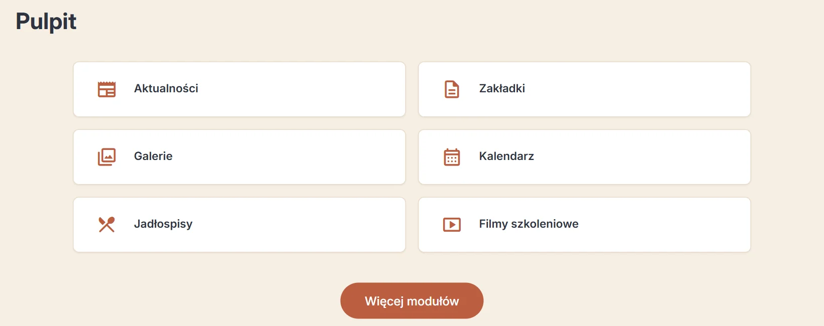 Pulpit panelu z wybranymi kafelkami