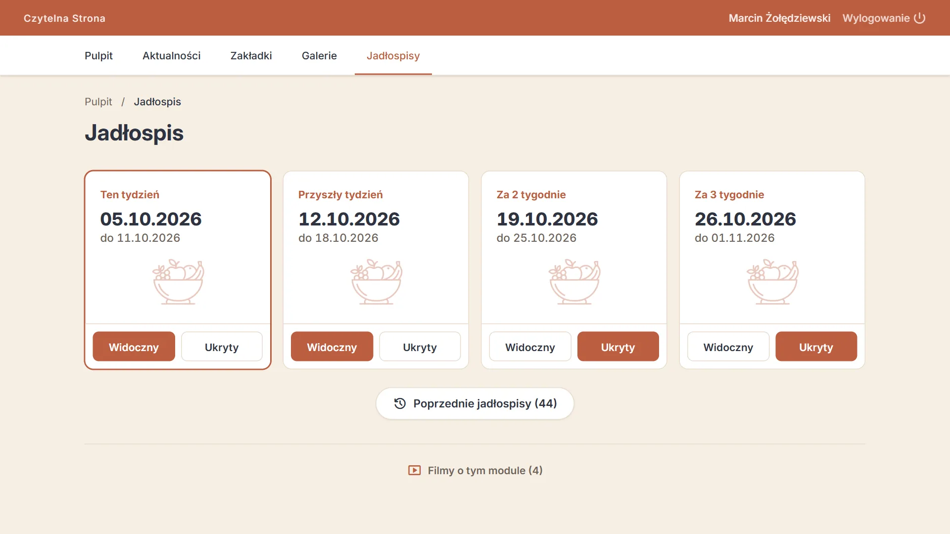 Jadłospis — panel, w którym nauczyciele opiekują się stroną