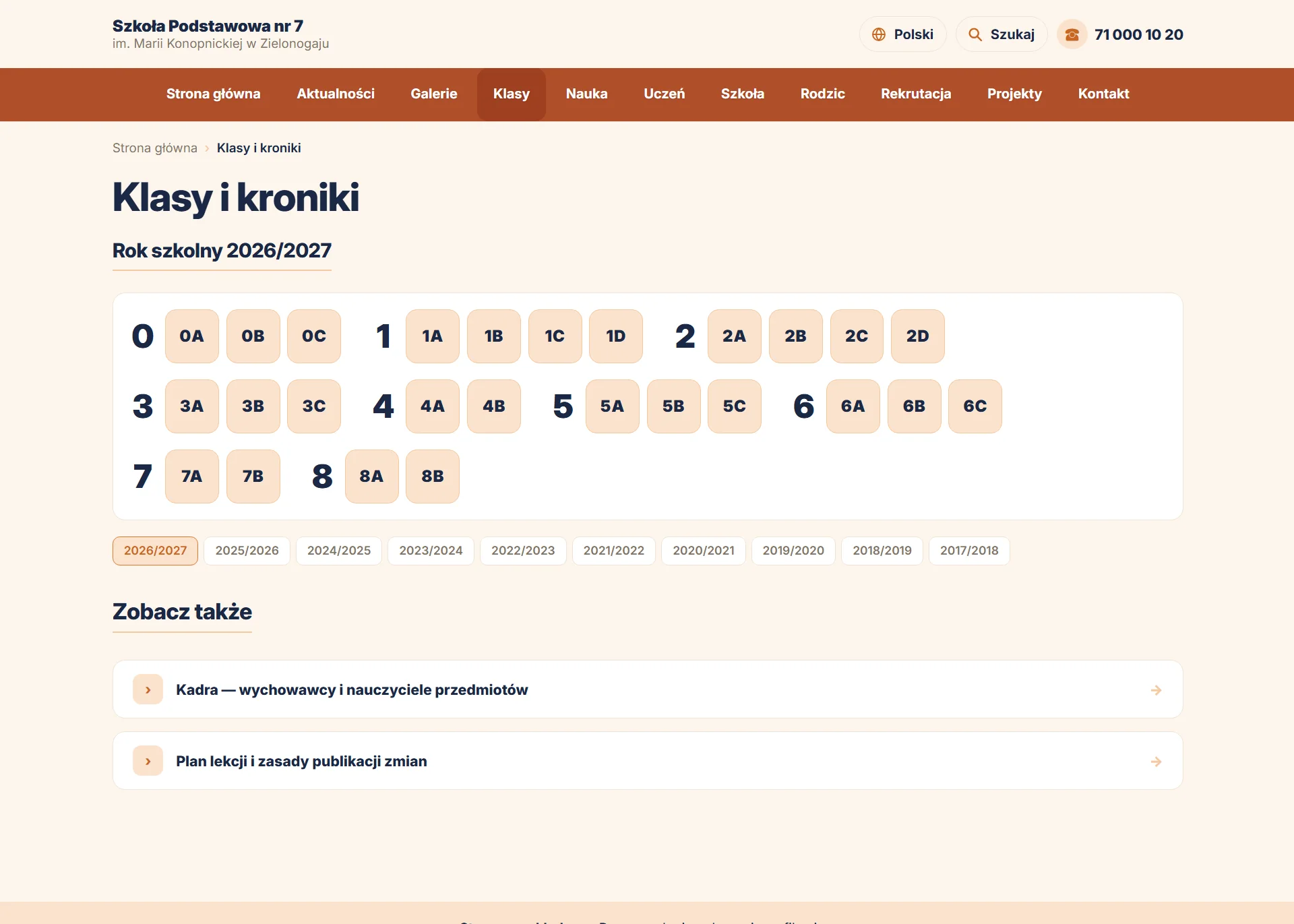 Strony klas — strona szkoły