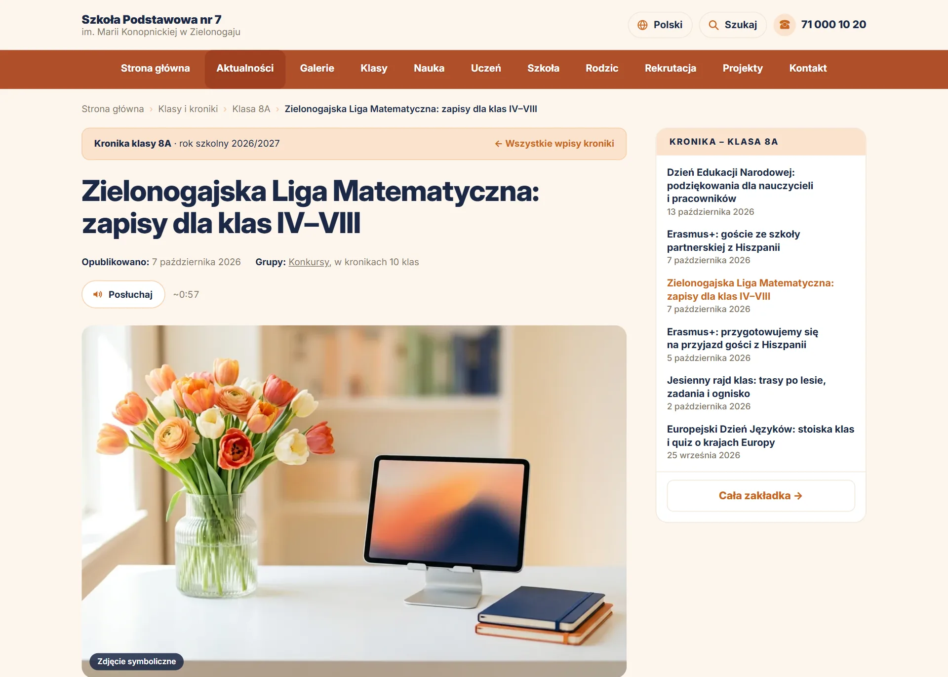 Moduł Kroniki klasowe na stronie szkoły — zrzut 3
