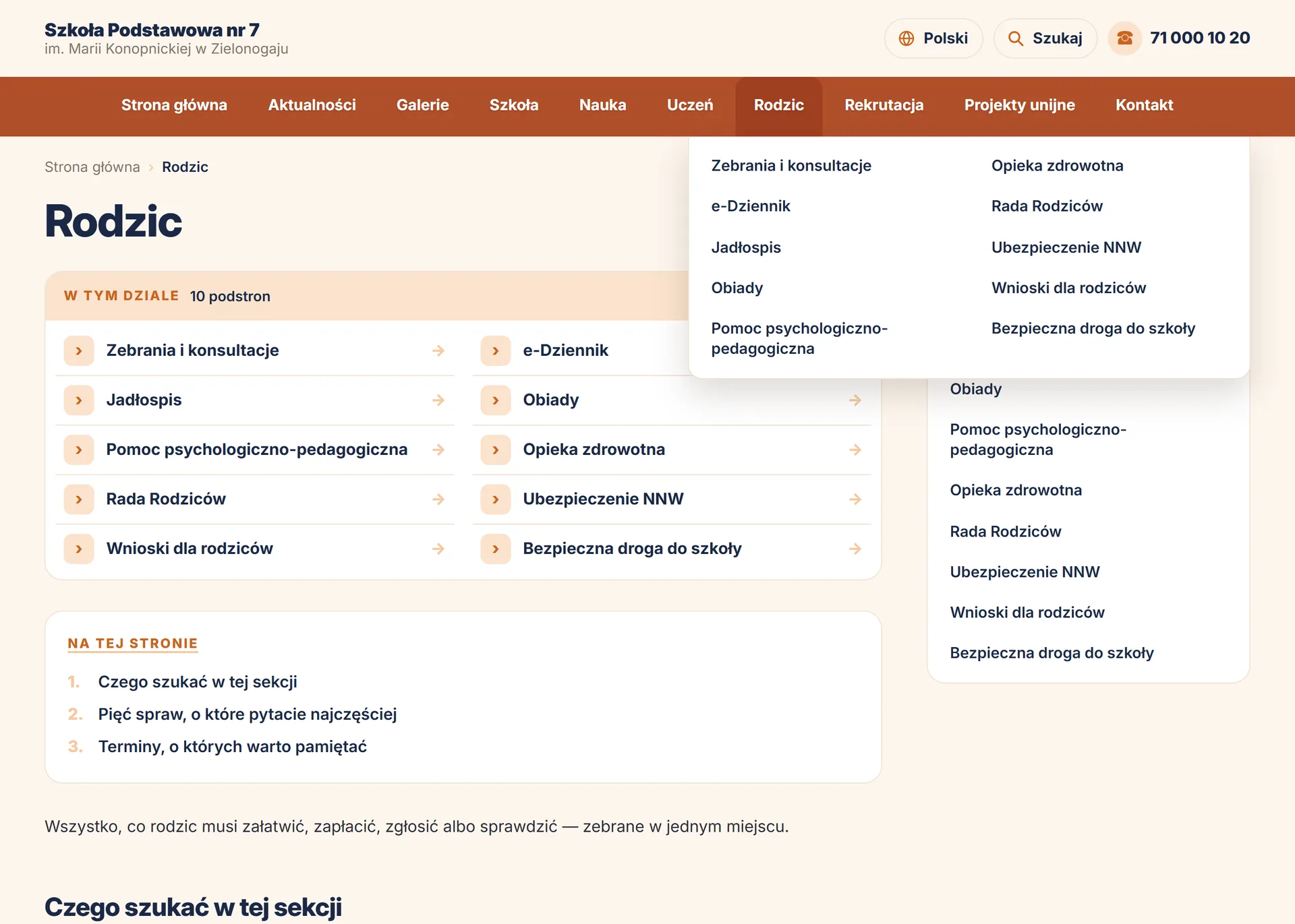 Moduł Menu i nawigacja na stronie szkoły — zrzut 2