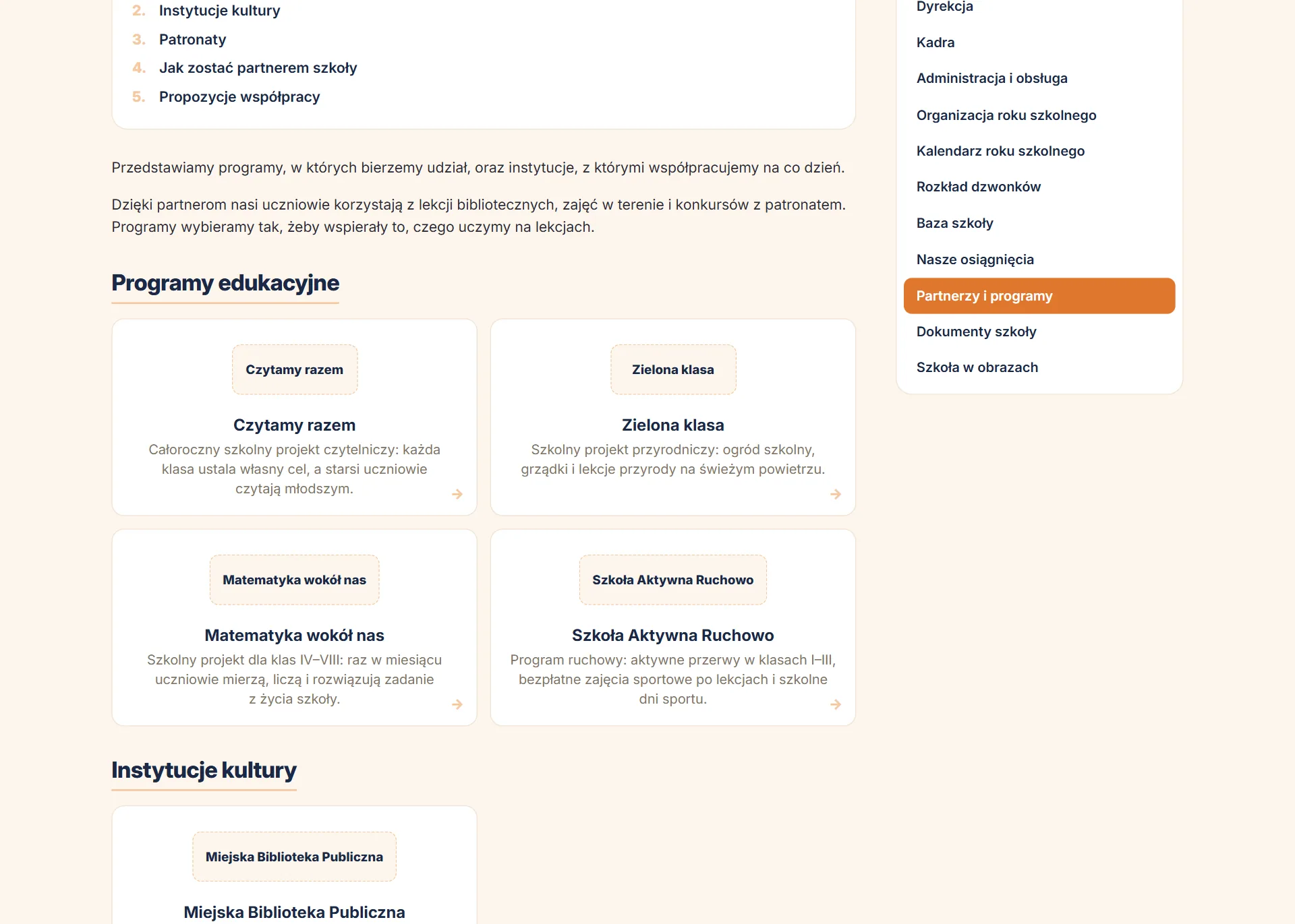 Partnerzy i programy — strona szkoły