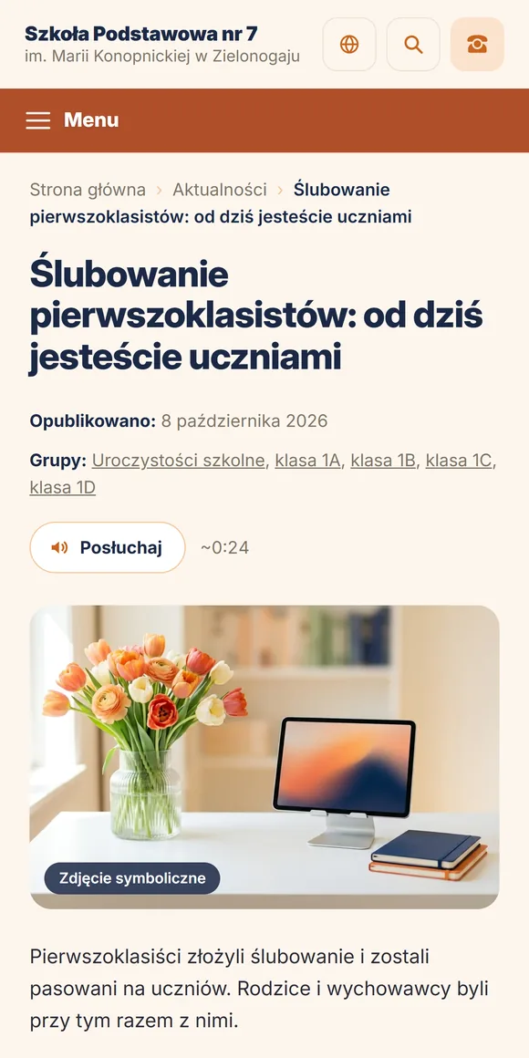 Aktualność ze ślubowania pierwszoklasistów na telefonie