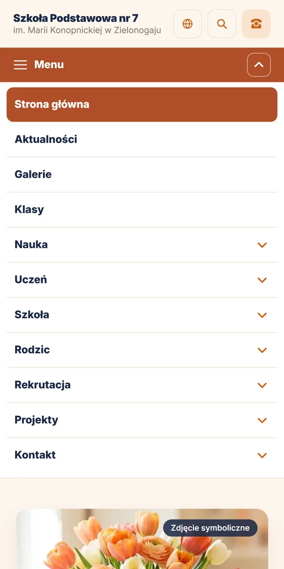 Rozwinięte menu na telefonie