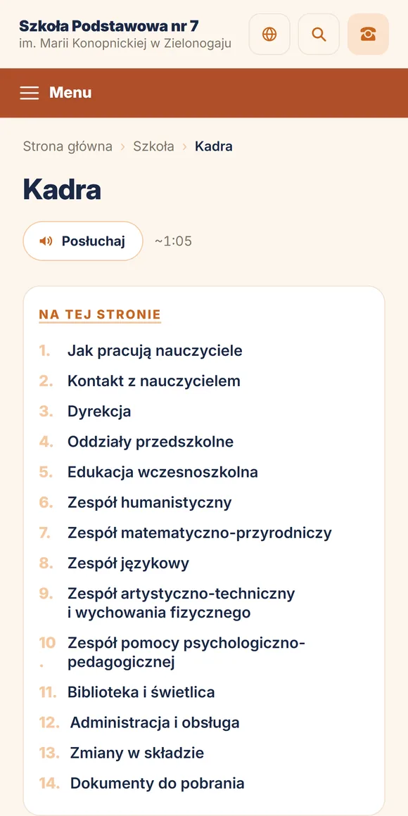 Kadra szkoły na telefonie
