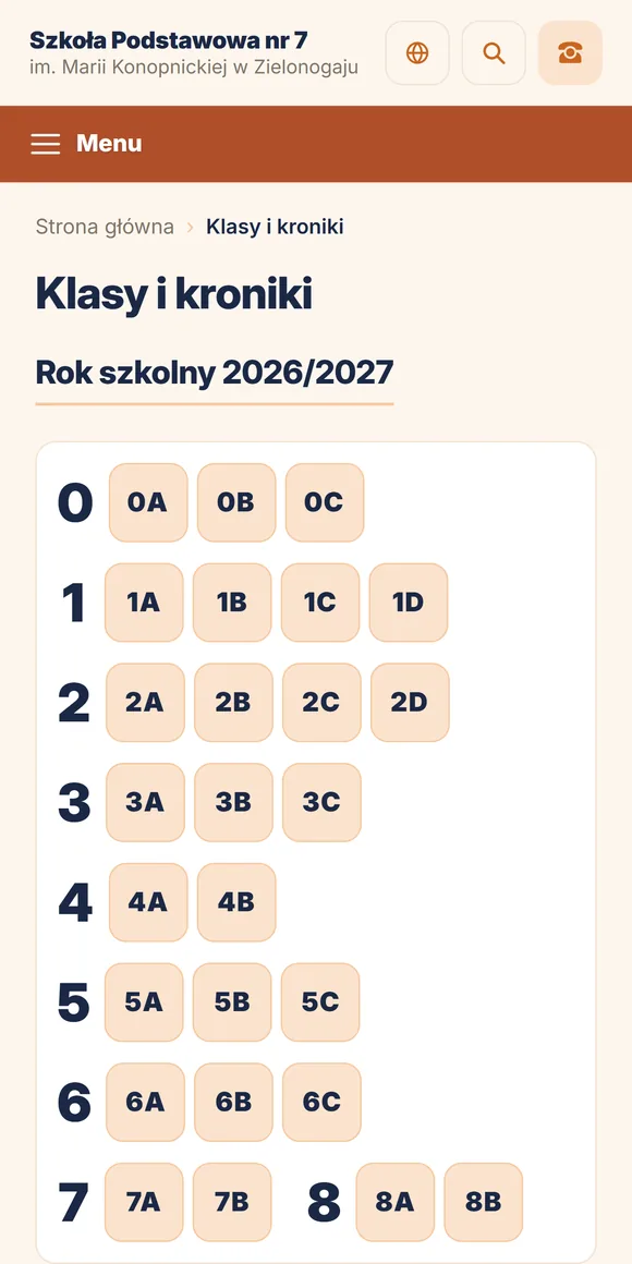 Klasy i kroniki na telefonie