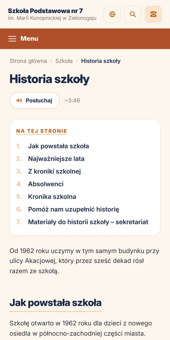 Historia szkoły na telefonie