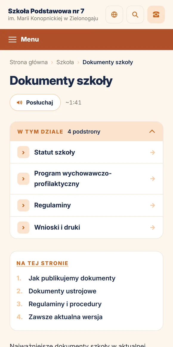 Dokumenty szkoły na telefonie