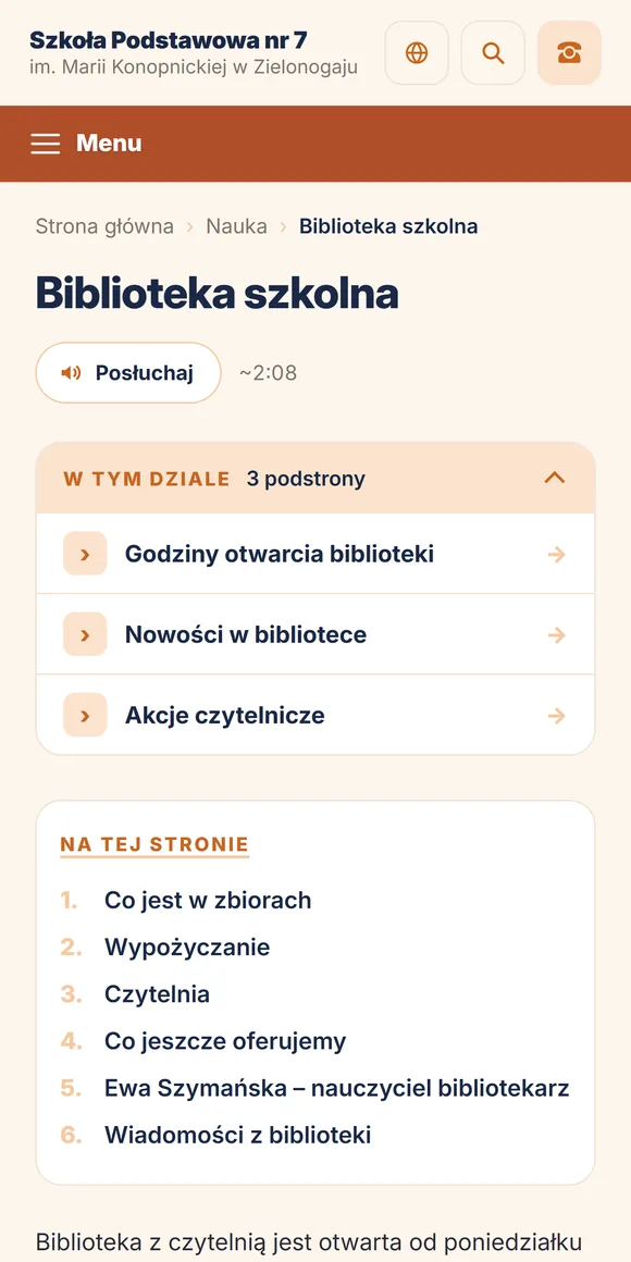 Biblioteka szkolna na telefonie
