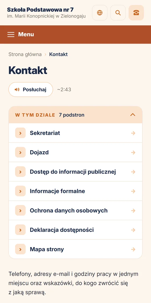 Kontakt ze szkołą na telefonie