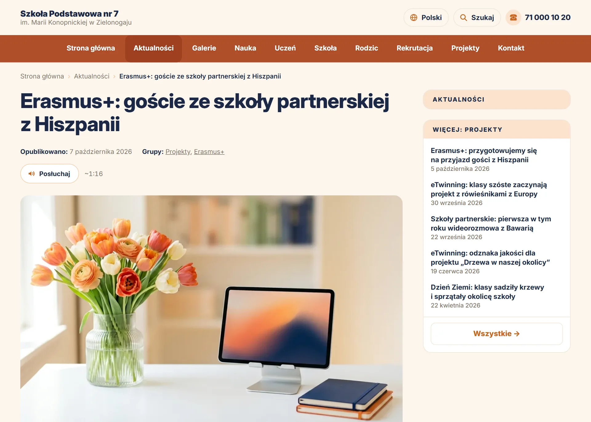 Aktualność „Erasmus+: goście ze szkoły partnerskiej z Hiszpanii” na stronie szkoły — widok dla odwiedzających