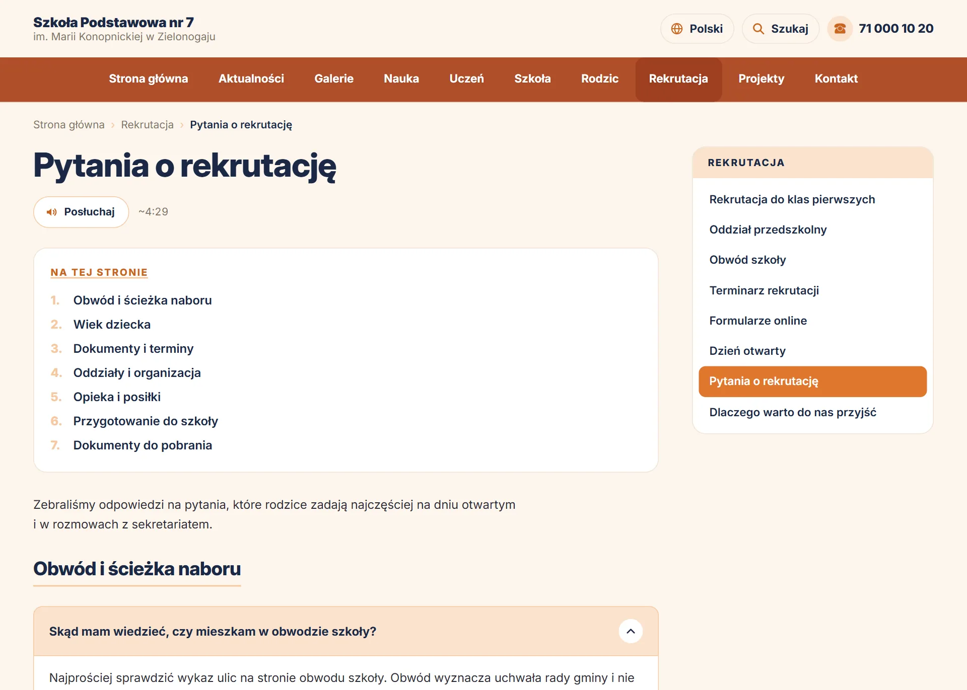 Pytania rodziców o rekrutację z rozwiniętą odpowiedzią — widok dla odwiedzających