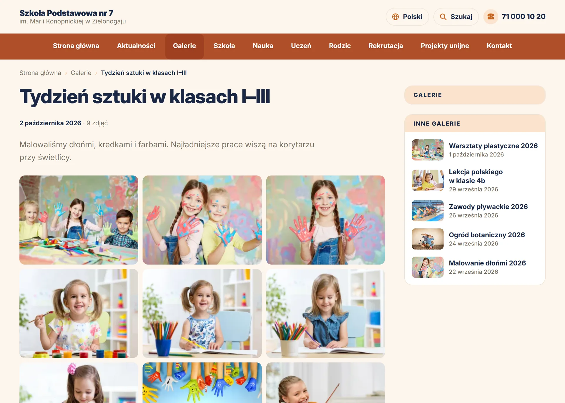 Galeria Tydzień sztuki w klasach I–III na stronie szkoły — widok dla odwiedzających