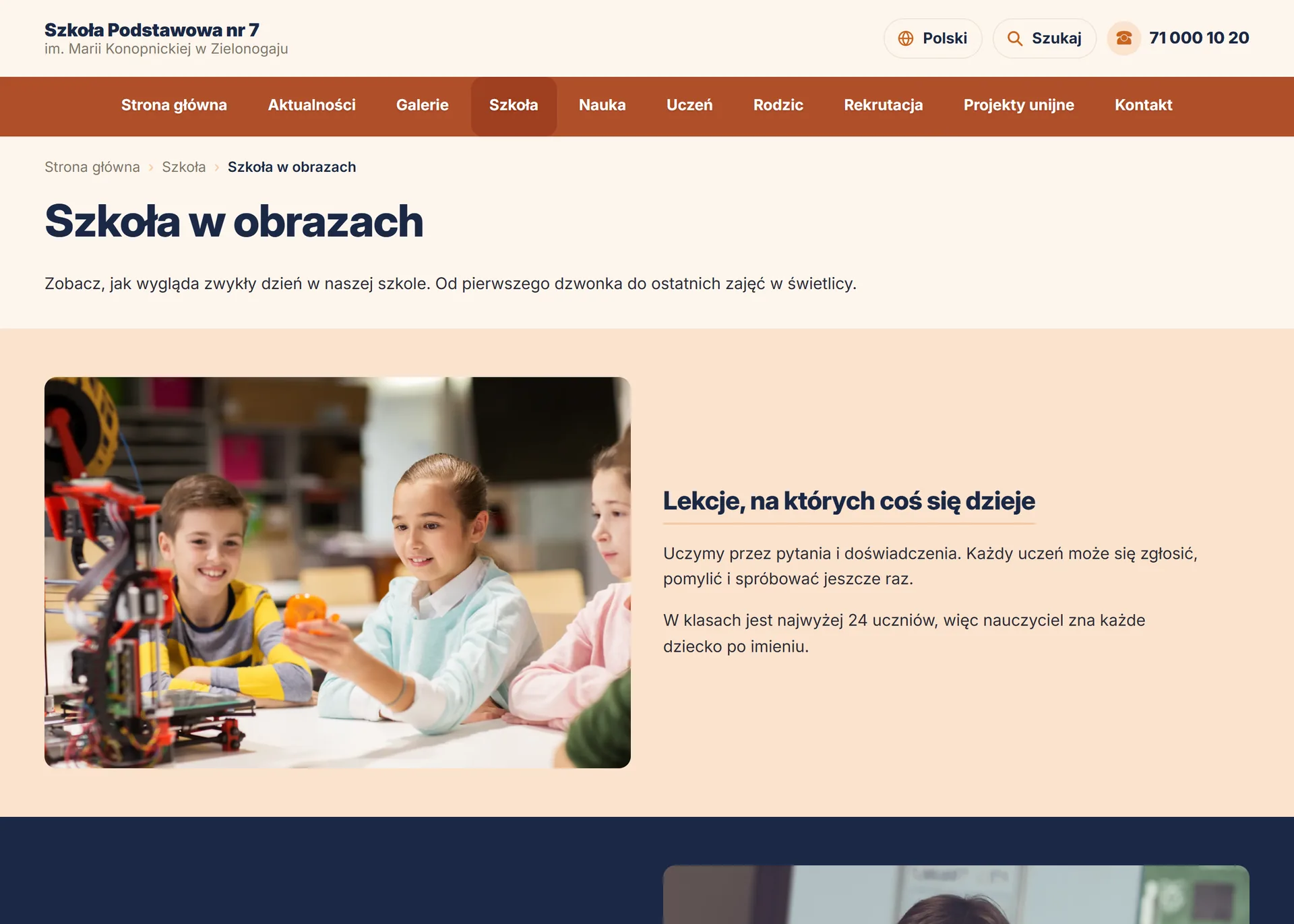 Podstrona Szkoła w obrazach na stronie szkoły — widok dla odwiedzających